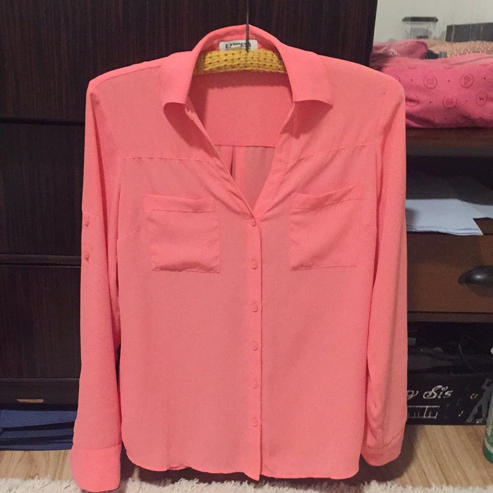 Express sheer button down top